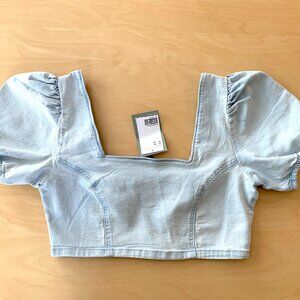H&M Puff Sleeve Denim Crop Top